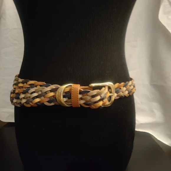 Genuine Leather Woven Belt Guatemala Handmade Brass Tone Buckle Size M/L - Picture 7 of 10